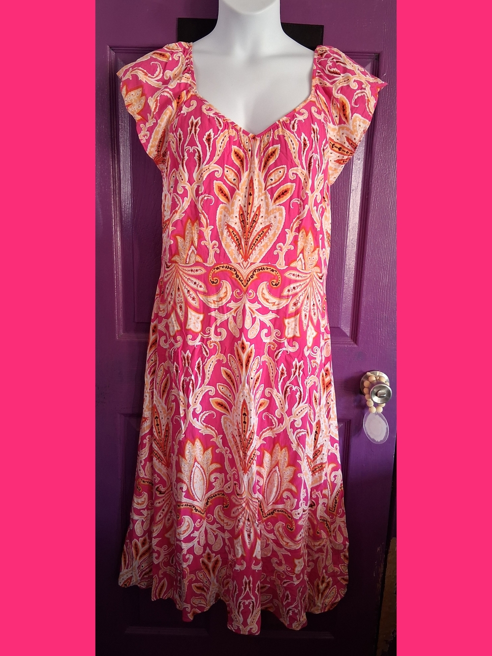 Pink Paisley Flutter-Sleeve Women’s Dress